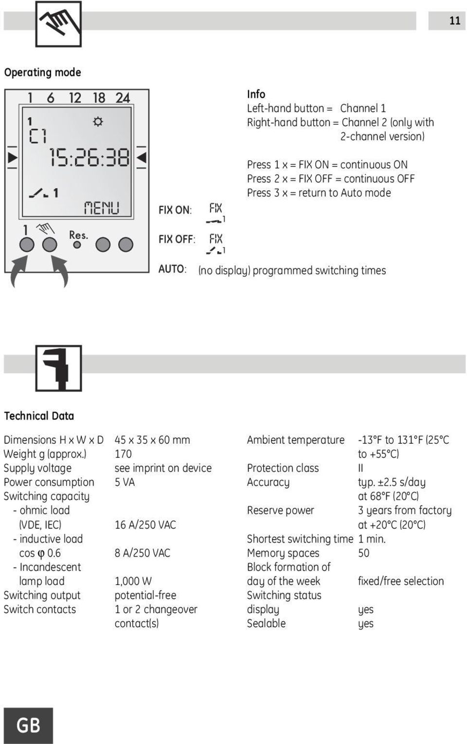 Schaltzeiten times Technical Data Dimensions H x W x D 45 x 35 x 60 mm Weight g (approx.