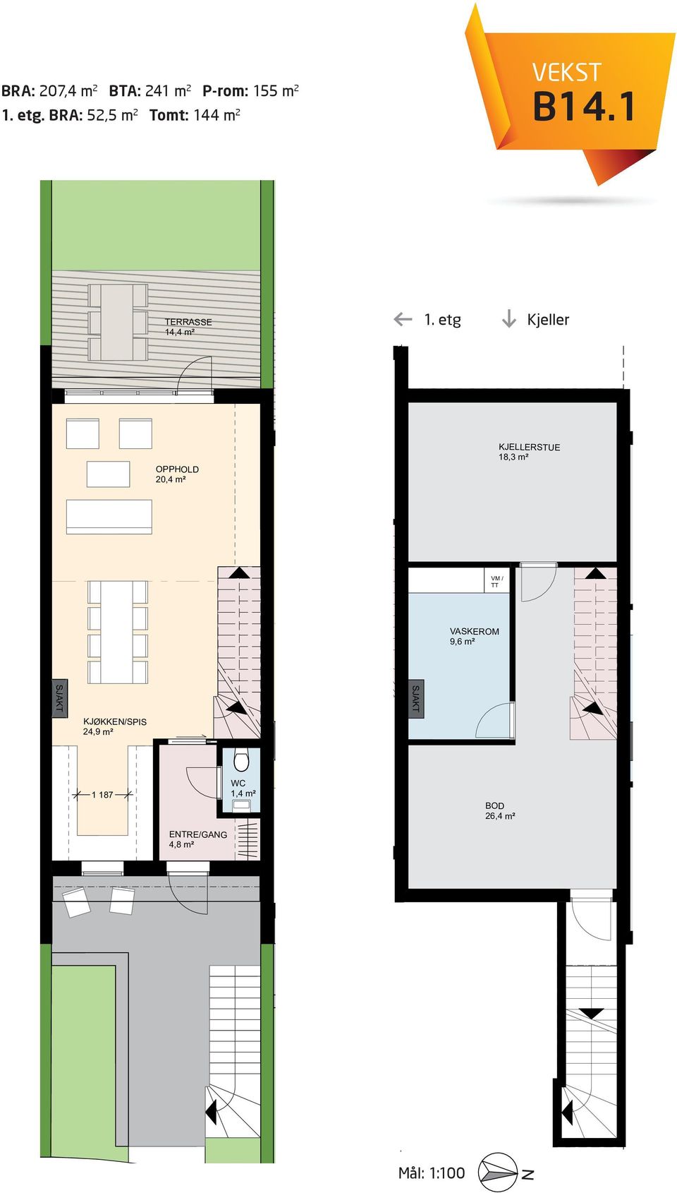 etasje: 55,4 m 2 TA: 62,4 m 2 tasje: 55,4 m2 RA 1. Etasje: 53,1 m2 RA 1.