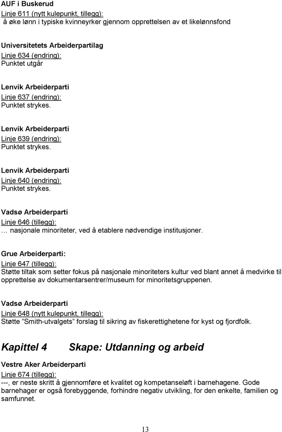 Vadsø Arbeiderparti Linje 646 (tillegg): nasjonale minoriteter, ved å etablere nødvendige institusjoner.