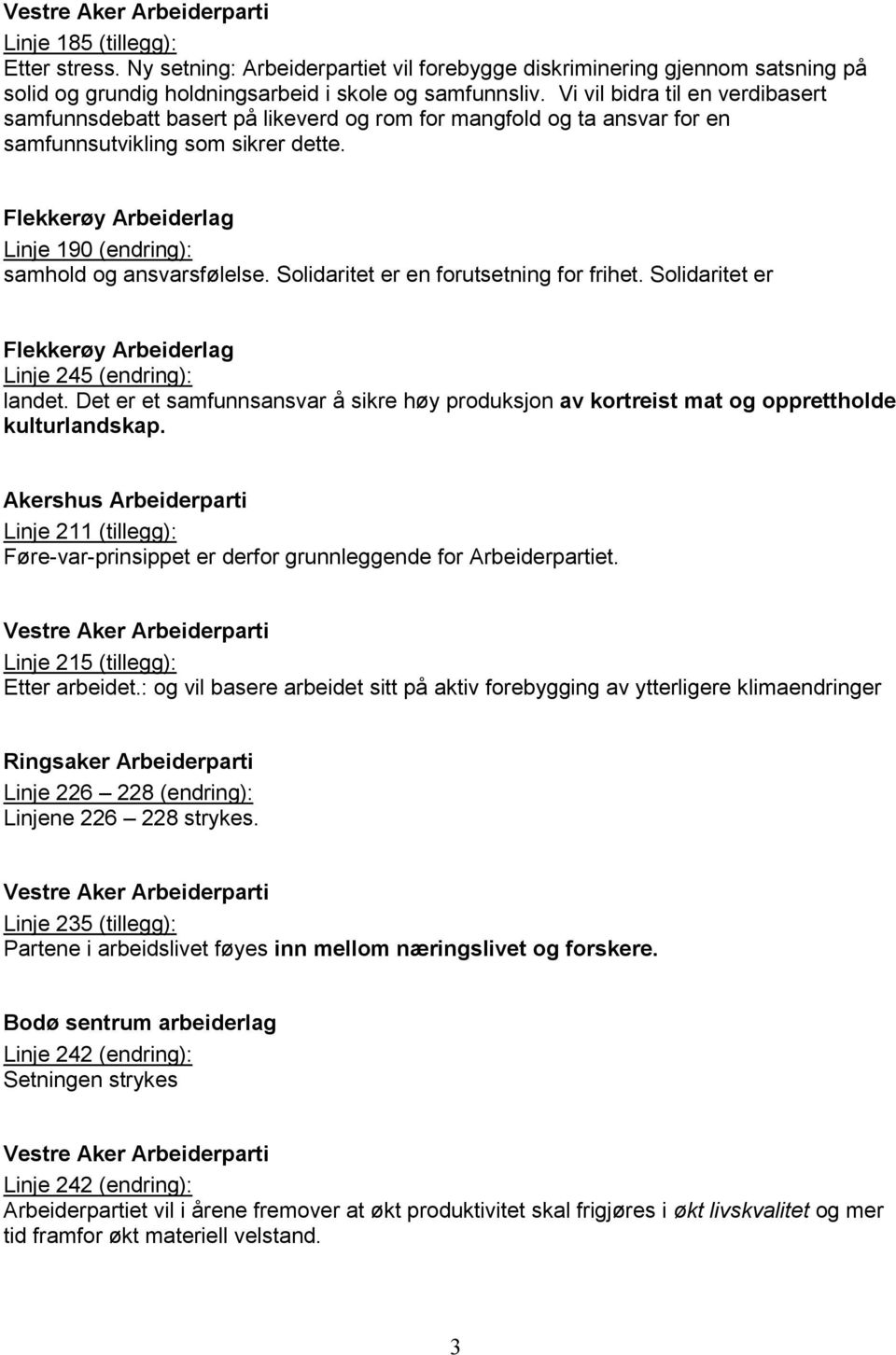 Flekkerøy Arbeiderlag Linje 190 (endring): samhold og ansvarsfølelse. Solidaritet er en forutsetning for frihet. Solidaritet er Flekkerøy Arbeiderlag Linje 245 (endring): landet.