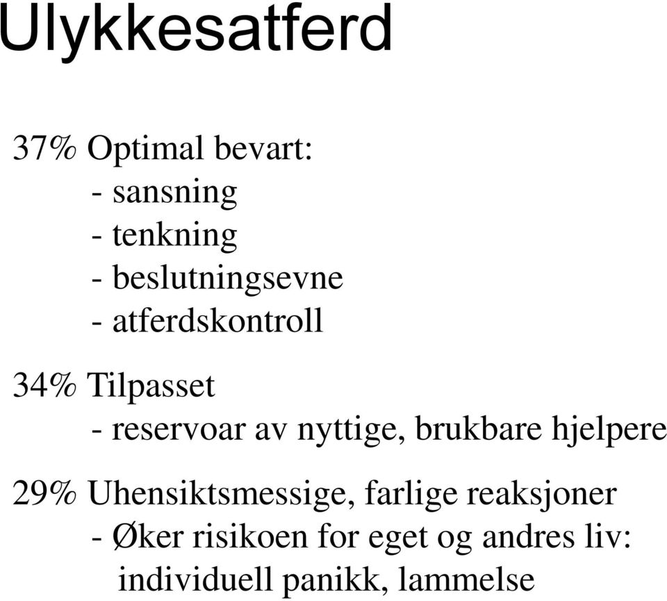 nyttige, brukbare hjelpere 29% Uhensiktsmessige, farlige