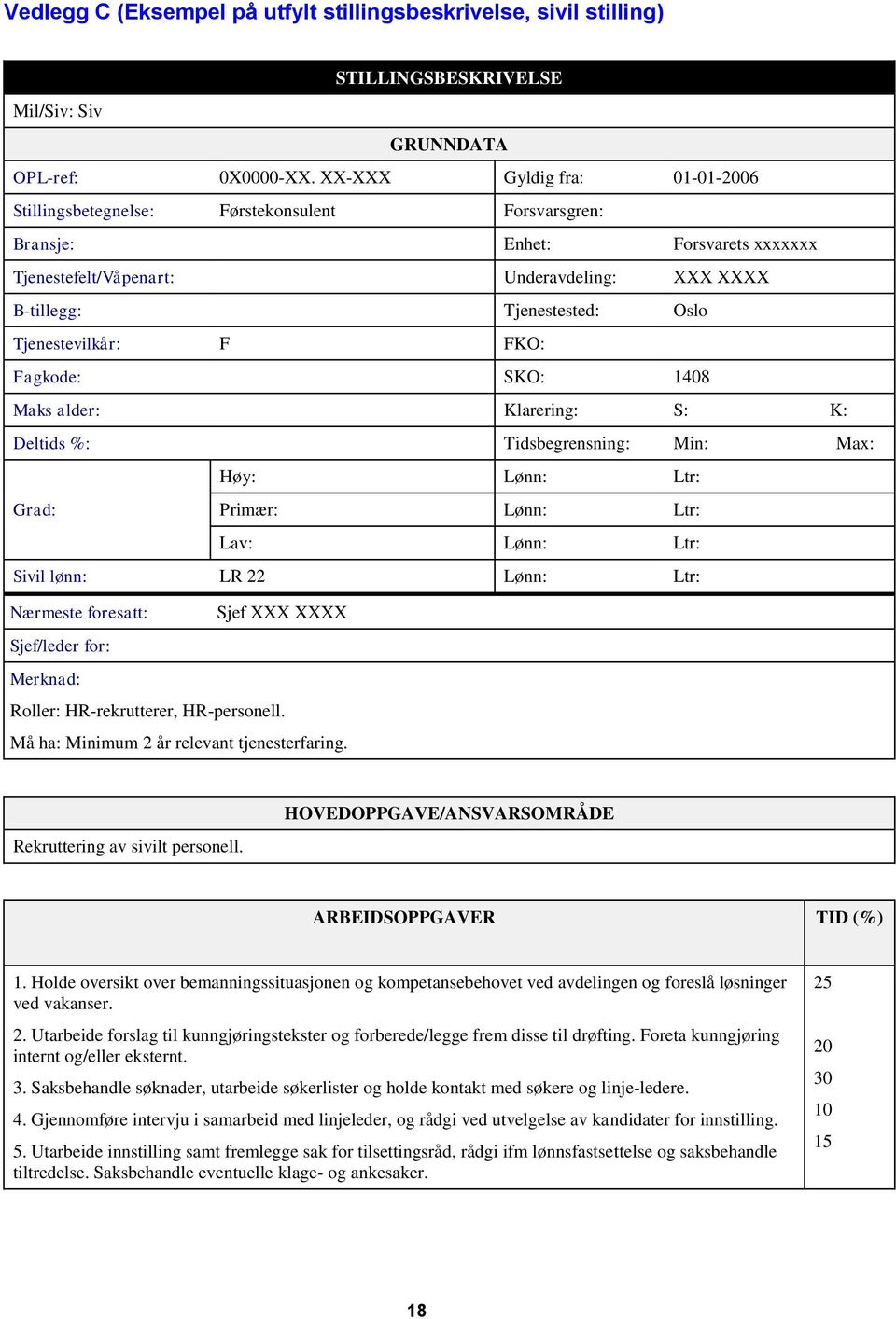 Tjenestevilkår: F FKO: Fagkode: SKO: 1408 Maks alder: Klarering: S: K: Deltids %: Tidsbegrensning: Min: Max: Høy: Lønn: Ltr: Grad: Primær: Lønn: Ltr: Lav: Lønn: Ltr: Sivil lønn: LR 22 Lønn: Ltr: