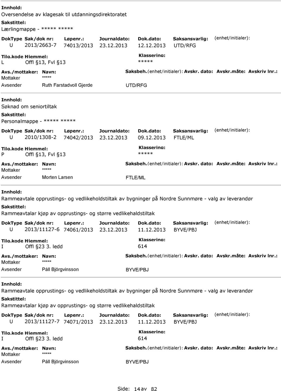 vedlikeholdstiltak av bygninger på Nordre Sunnmøre - valg av leverandør Rammeavtalar kjøp av opprustings- og større vedlikehaldstiltak 2013/11127-6 74061/2013 11.12.2013 BYVE/PBJ Offl 23 3.