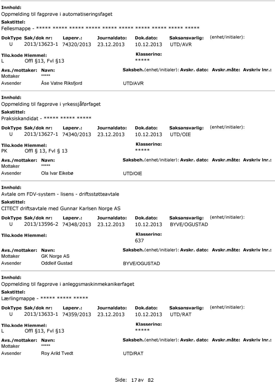 2013 TD/OE PK Offl 13, Fvl 13 Mottaker Ola var Eikebø TD/OE Avtale om FDV-system - lisens - driftsstøtteavtale CTECT driftsavtale med Gunnar Karlsen Norge AS