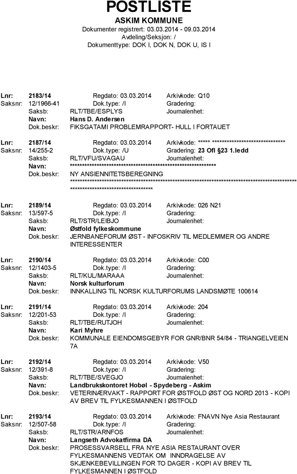 ledd Saksb: RLT/VFU/SVAGAU Journalenhet: ************************** NY ANSIENNITETSBEREGNING ************************* Lnr: 2189/14 Regdato: 03.03.2014 Arkivkode: 026 N21 Saksnr: 13/597-5 Dok.