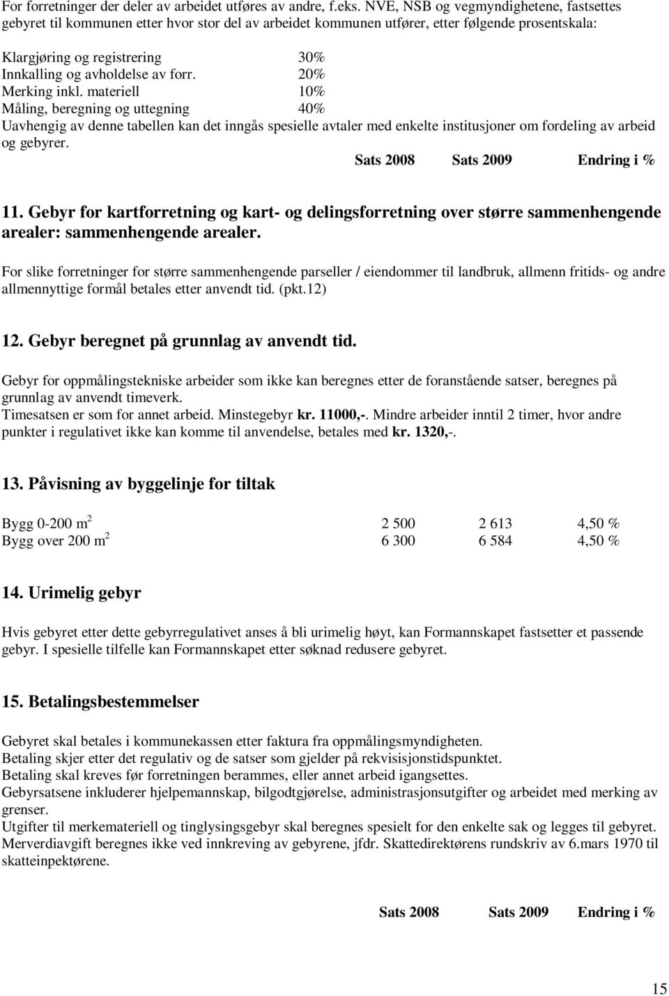 forr. 20% Merking inkl. materiell 10% Måling, beregning og uttegning 40% Uavhengig av denne tabellen kan det inngås spesielle avtaler med enkelte institusjoner om fordeling av arbeid og gebyrer.