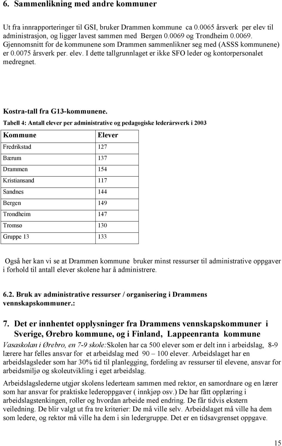 Kostra-tall fra G13-kommunene.