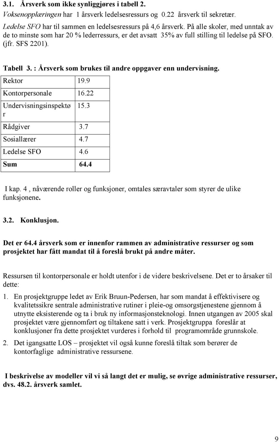 : Årsverk som brukes til andre oppgaver enn undervisning. Rektor 19.9 Kontorpersonale 16.22 Undervisningsinspektø r 15.3 Rådgiver 3.7 Sosiallærer 4.7 Ledelse SFO 4.6 Sum 64.4 I kap.