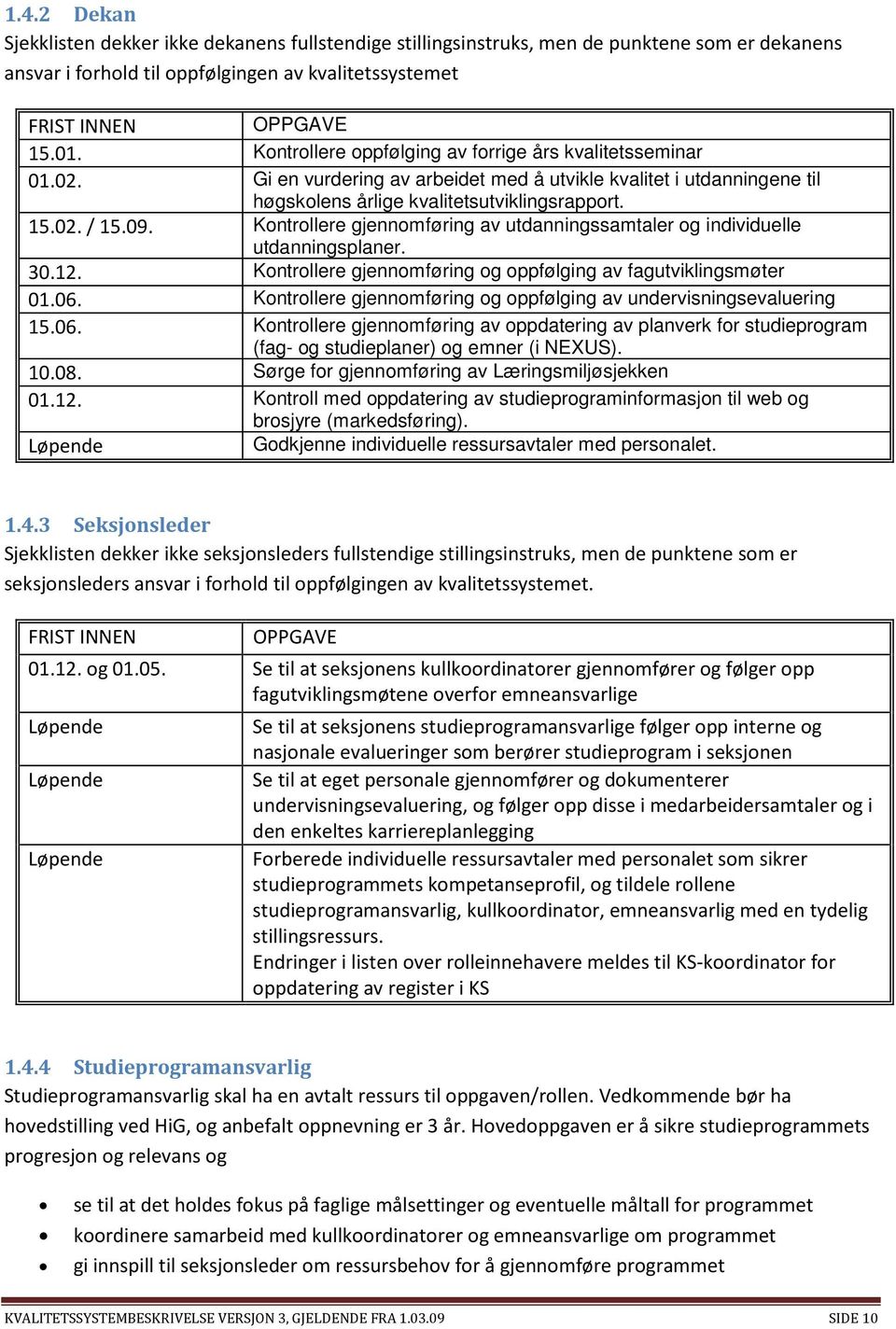 Kontrollere gjennomføring av utdanningssamtaler og individuelle utdanningsplaner. 30.12. Kontrollere gjennomføring og oppfølging av fagutviklingsmøter 01.06.