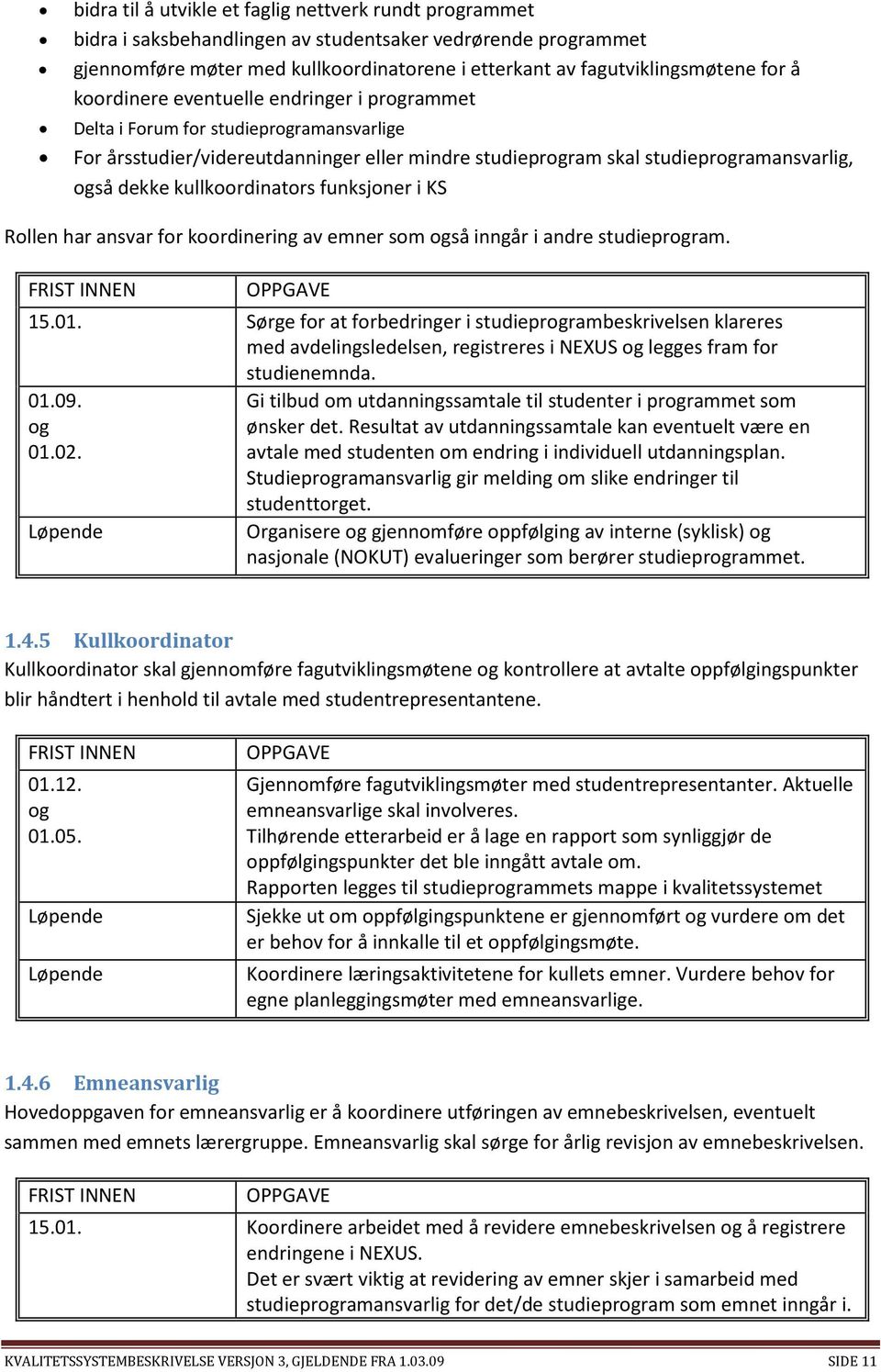 kullkoordinators funksjoner i KS Rollen har ansvar for koordinering av emner som også inngår i andre studieprogram. FRIST INNEN OPPGAVE 15.01.