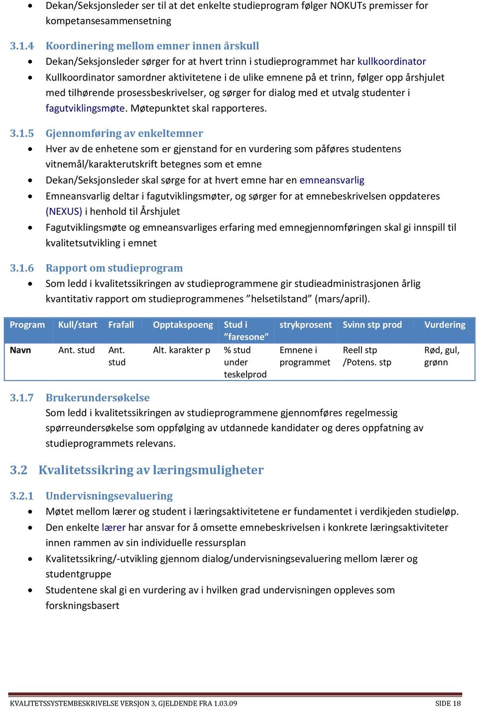 følger opp årshjulet med tilhørende prosessbeskrivelser, og sørger for dialog med et utvalg studenter i fagutviklingsmøte. Møtepunktet skal rapporteres. 3.1.