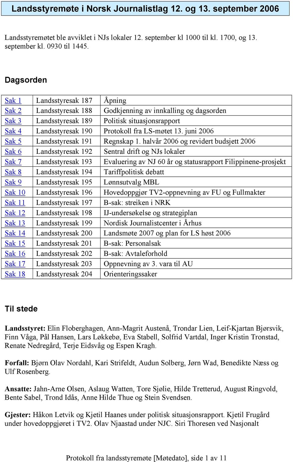 LS-møtet 13. juni 2006 Sak 5 Landsstyresak 191 Regnskap 1.