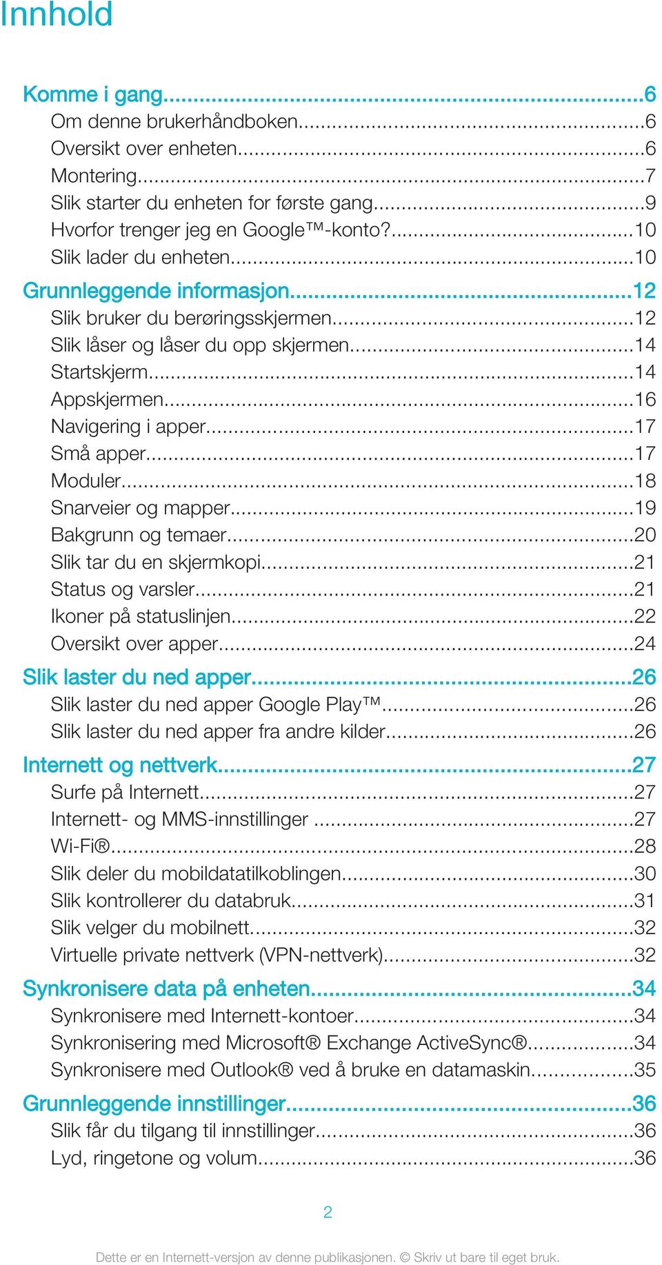 ..18 Snarveier og mapper...19 Bakgrunn og temaer...20 Slik tar du en skjermkopi...21 Status og varsler...21 Ikoner på statuslinjen...22 Oversikt over apper...24 Slik laster du ned apper.