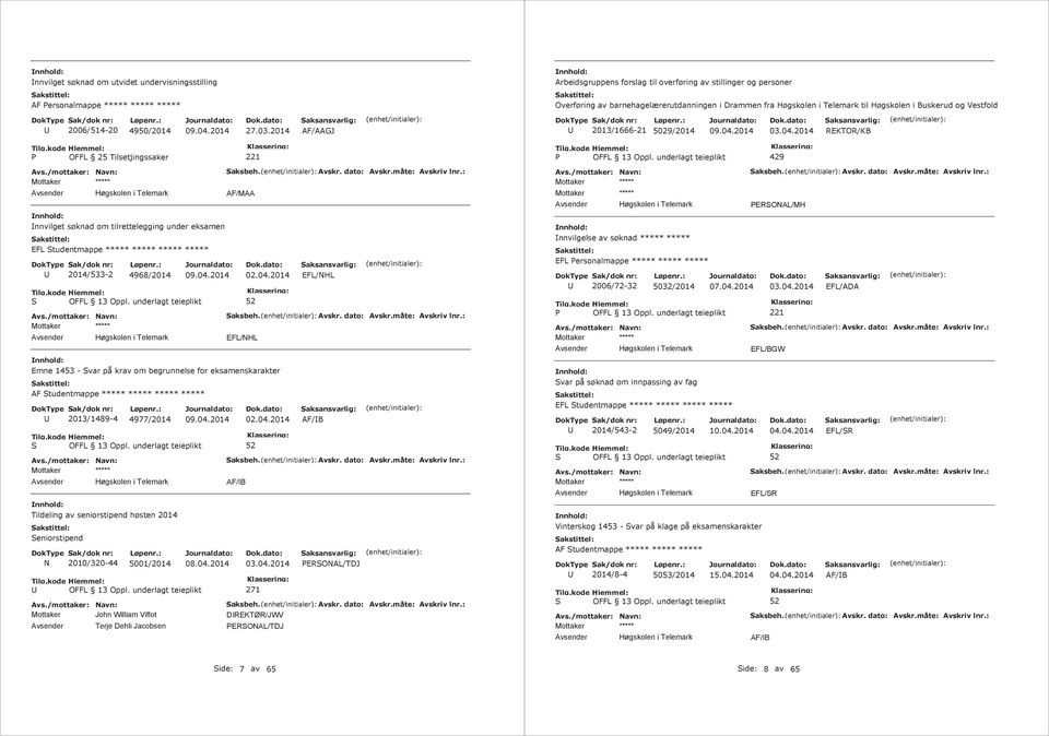 2014 REKTOR/KB P OFFL 25 Tilsetjingssaker nnvilget søknad om tilrettelegging under eksamen EFL Studentmappe 2014/533-2 4968/2014 02.04.