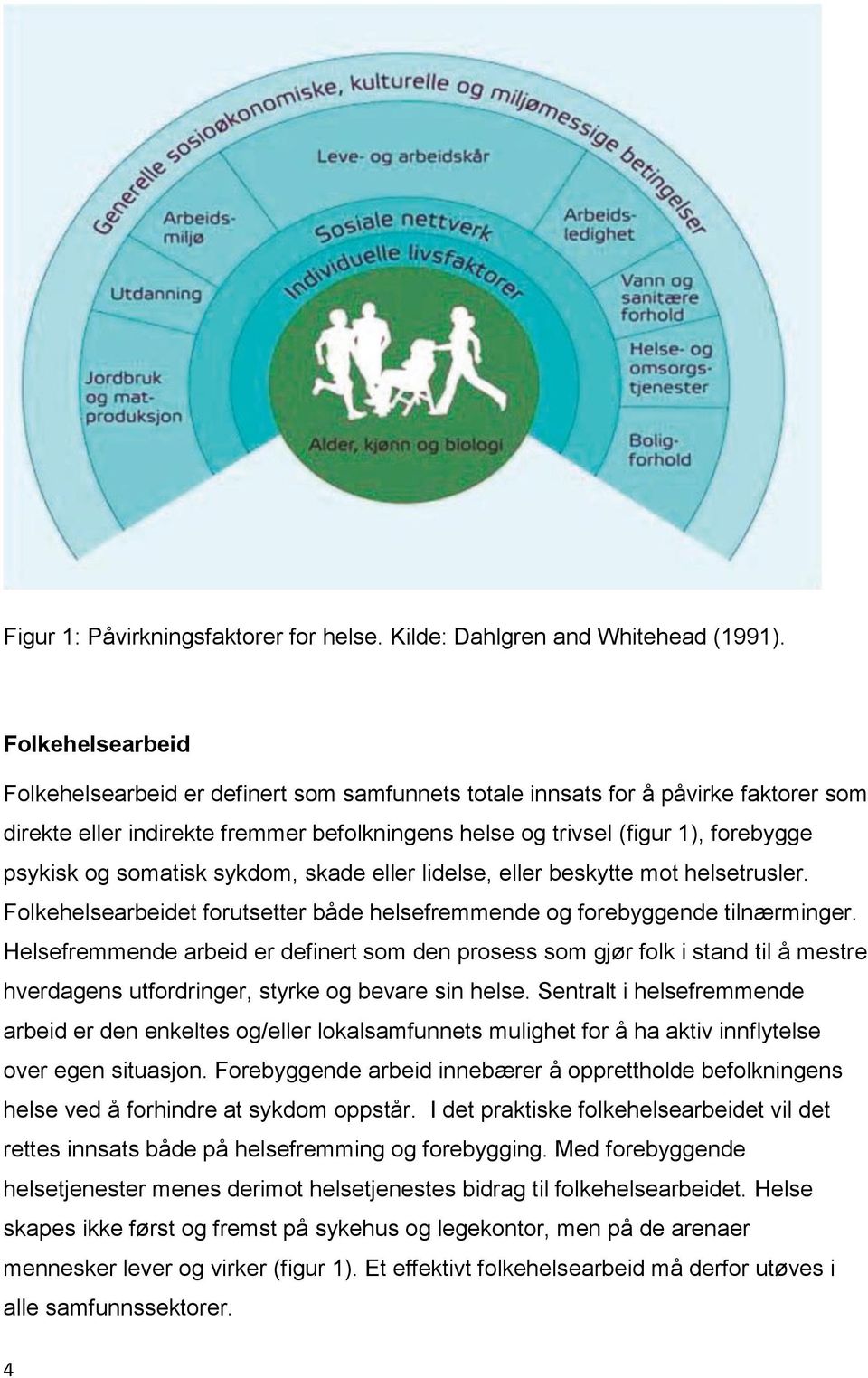 somatisk sykdom, skade eller lidelse, eller beskytte mot helsetrusler. Folkehelsearbeidet forutsetter både helsefremmende og forebyggende tilnærminger.