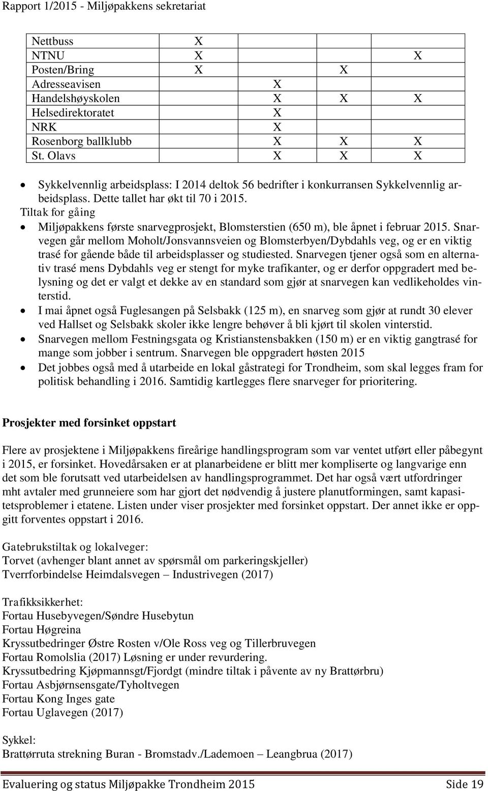 Tiltak for gåing Miljøpakkens første snarvegprosjekt, Blomsterstien (650 m), ble åpnet i februar 2015.