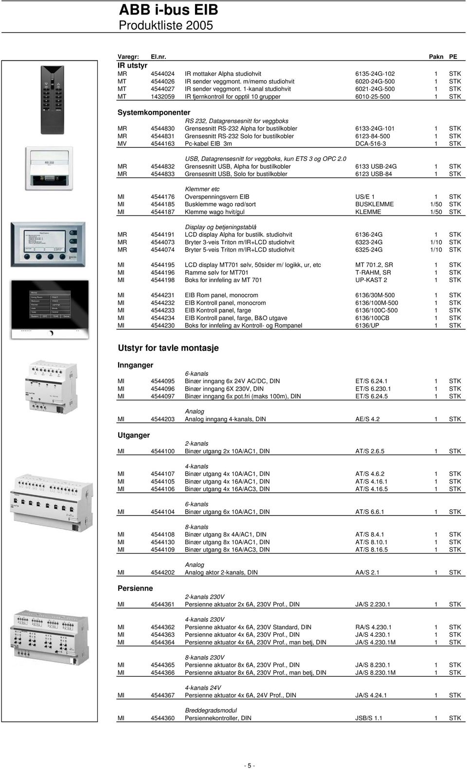 for bustilkobler 6133-24G-101 1 STK MR 4544831 Grensesnitt RS-232 Solo for bustilkobler 6123-84-500 1 STK MV 4544163 Pc-kabel EIB 3m DCA-516-3 1 STK USB, Datagrensesnitt for veggboks, kun ETS 3 og