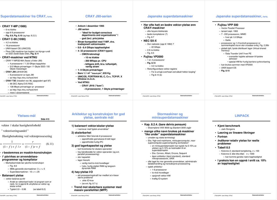 11 CRAY-maskiner ved NTNU CRAY Y-MP3D/464 ( fases ut etter J90)» 4 prosessorer // 1.