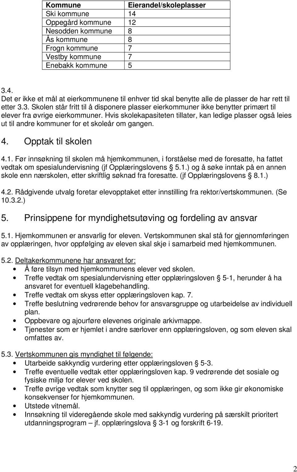 Hvis skolekapasiteten tillater, kan ledige plasser også leies ut til andre kommuner for et skoleår om gangen. 4. Opptak til skolen 4.1.