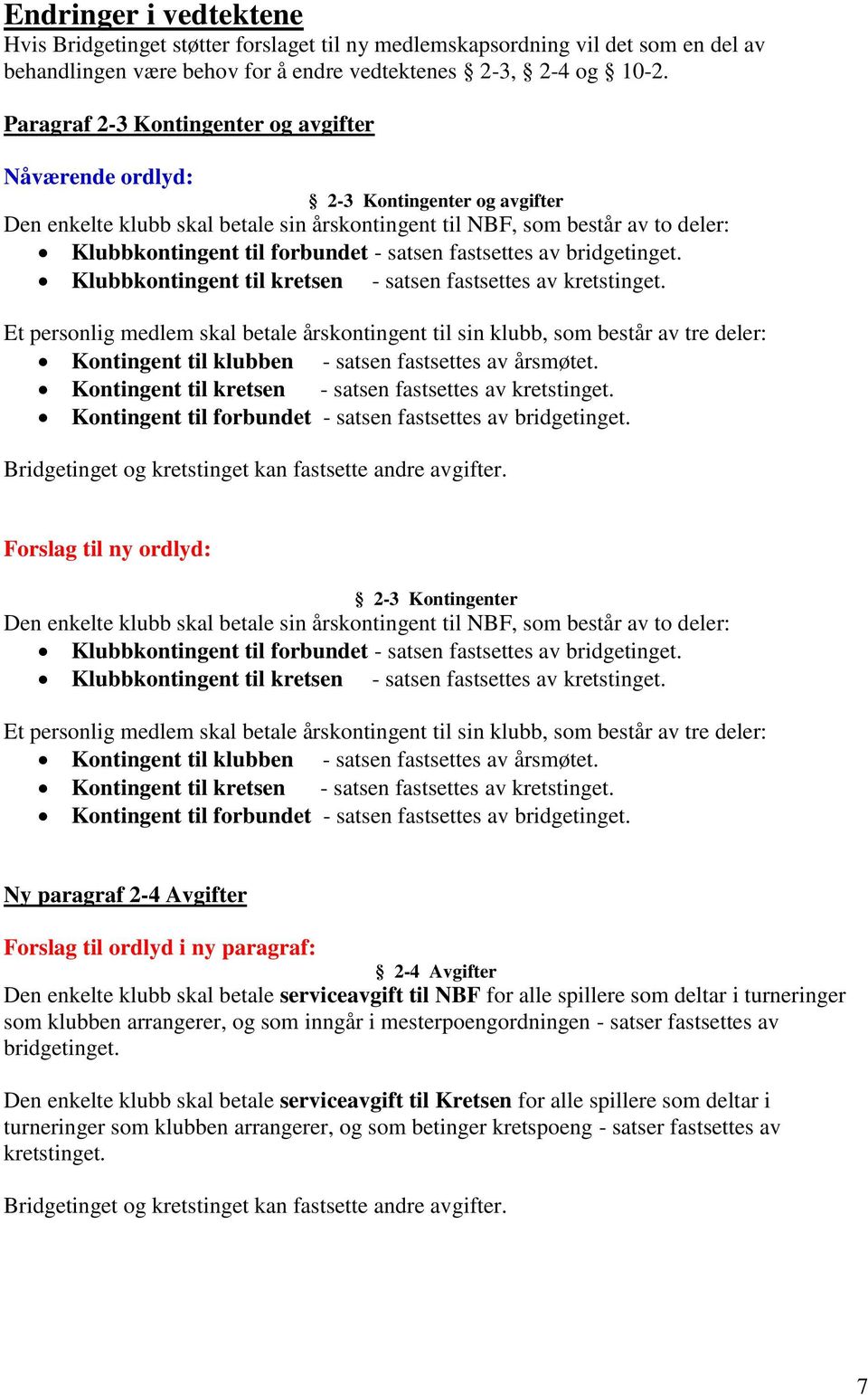 satsen fastsettes av bridgetinget. Klubbkontingent til kretsen - satsen fastsettes av kretstinget.