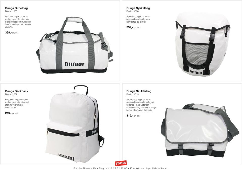 stk Dunga Backpack Bestnr. 1007 Ryggsekk laget av vannavvisende materiale med stort hovedrom og frontlomme. 249,- pr.