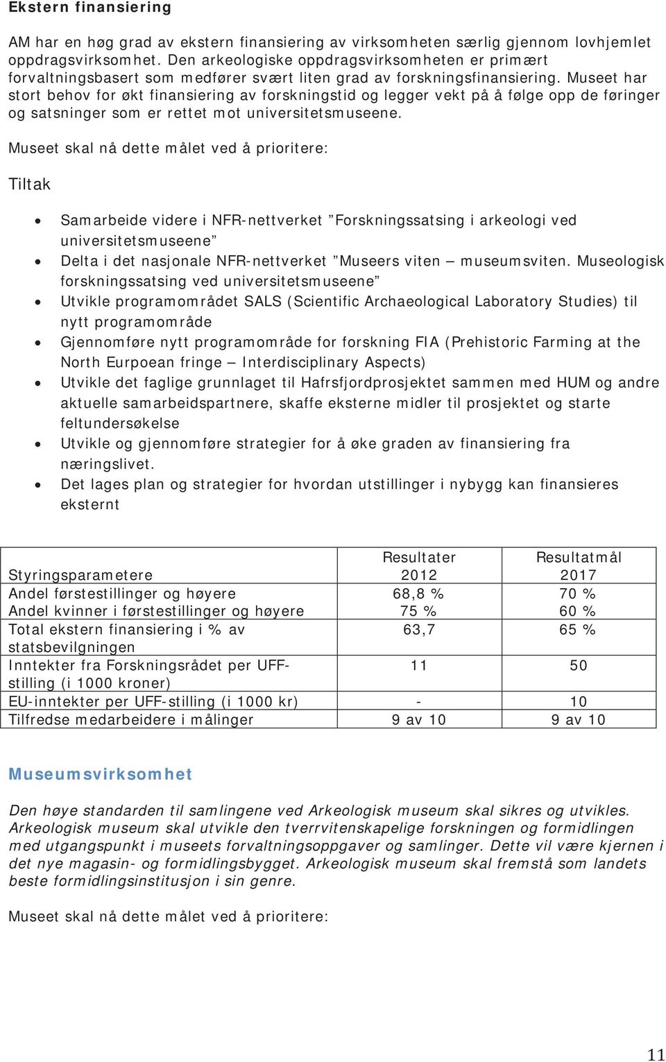 Museet har stort behov for økt finansiering av forskningstid og legger vekt på å følge opp de føringer og satsninger som er rettet mot universitetsmuseene.