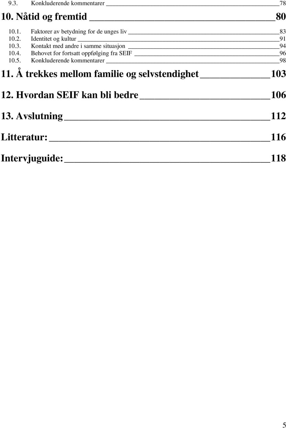 10.4. Behovet for fortsatt oppfølging fra SEIF 96 10.5. Konkluderende kommentarer 98 11.