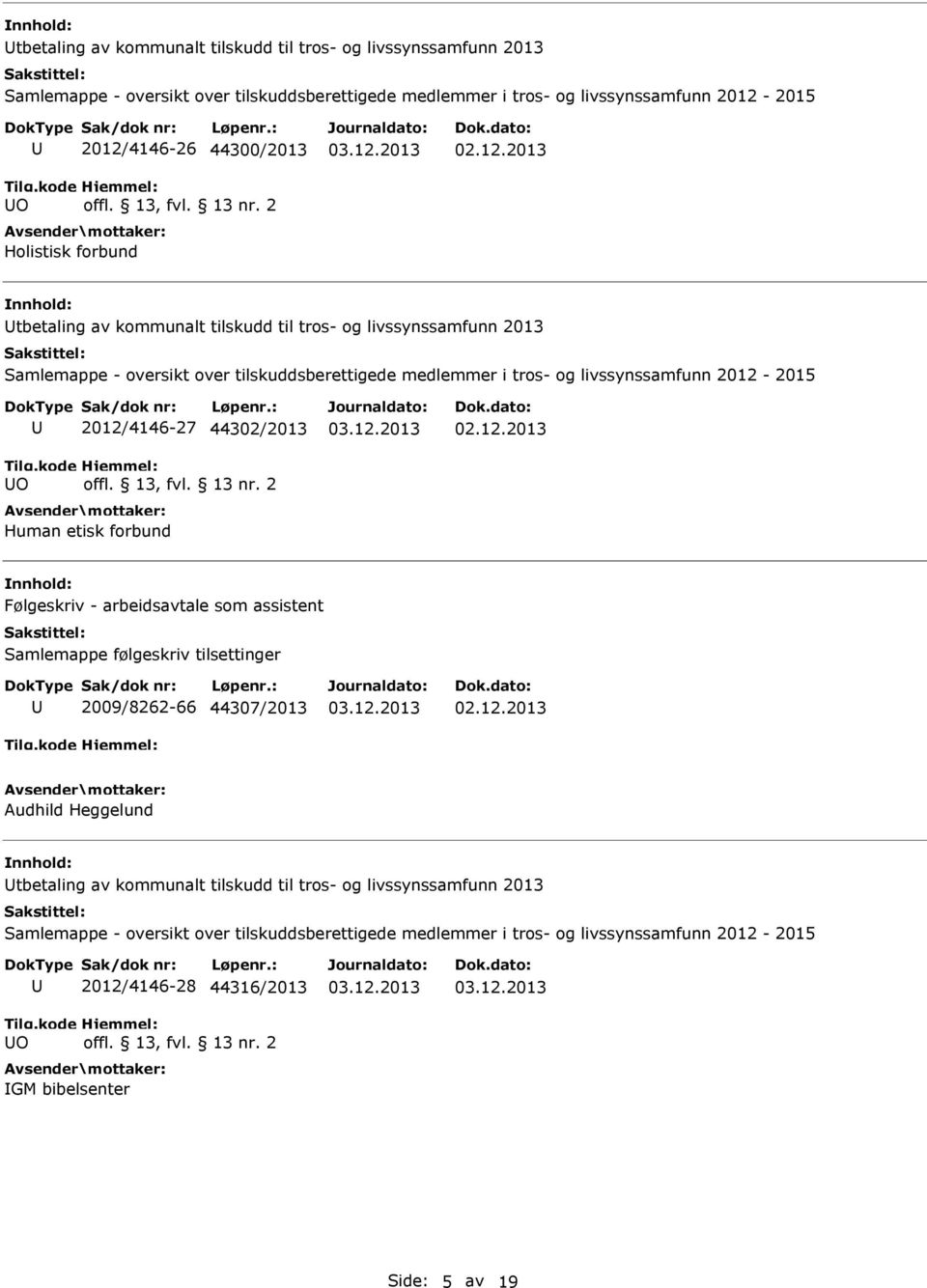 Følgeskriv - arbeidsavtale som assistent Samlemappe følgeskriv tilsettinger 2009/8262-66 44307/2013 Audhild