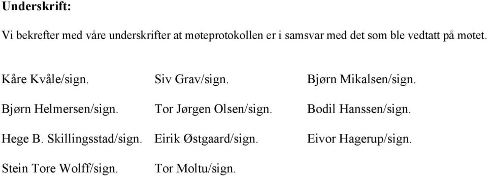 Bjørn Helmersen/sign. Tor Jørgen Olsen/sign. Bodil Hanssen/sign. Hege B.