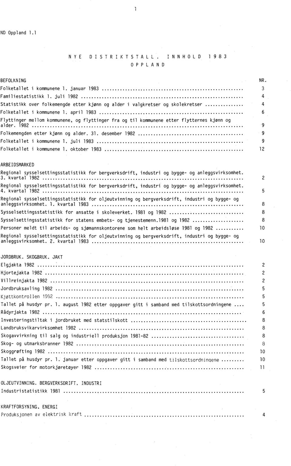 april 1983 6 Flyttinger mellom kommunene, og flyttinger fra og til kommunene etter flytternes kjønn og alder. 1982 9 Folkemengden etter kjønn og alder. 31. desember 1982 9 Folketallet i kommunene 1.