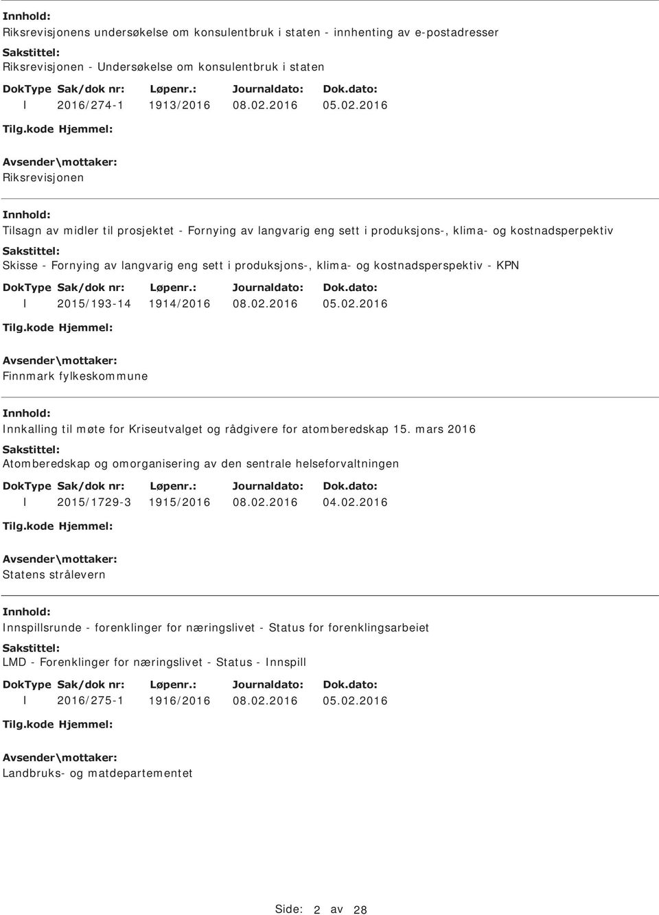 kostnadsperspektiv - KPN 2015/193-14 1914/2016 05.02.2016 Finnmark fylkeskommune nnkalling til møte for Kriseutvalget og rådgivere for atomberedskap 15.