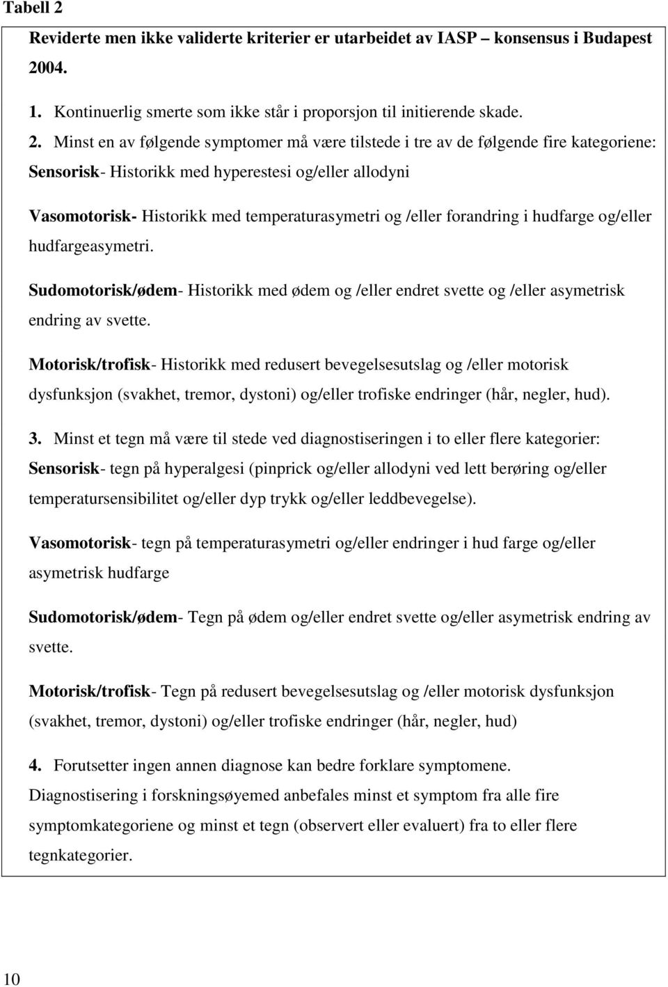 04. 1. Kontinuerlig smerte som ikke står i proporsjon til initierende skade. 2.