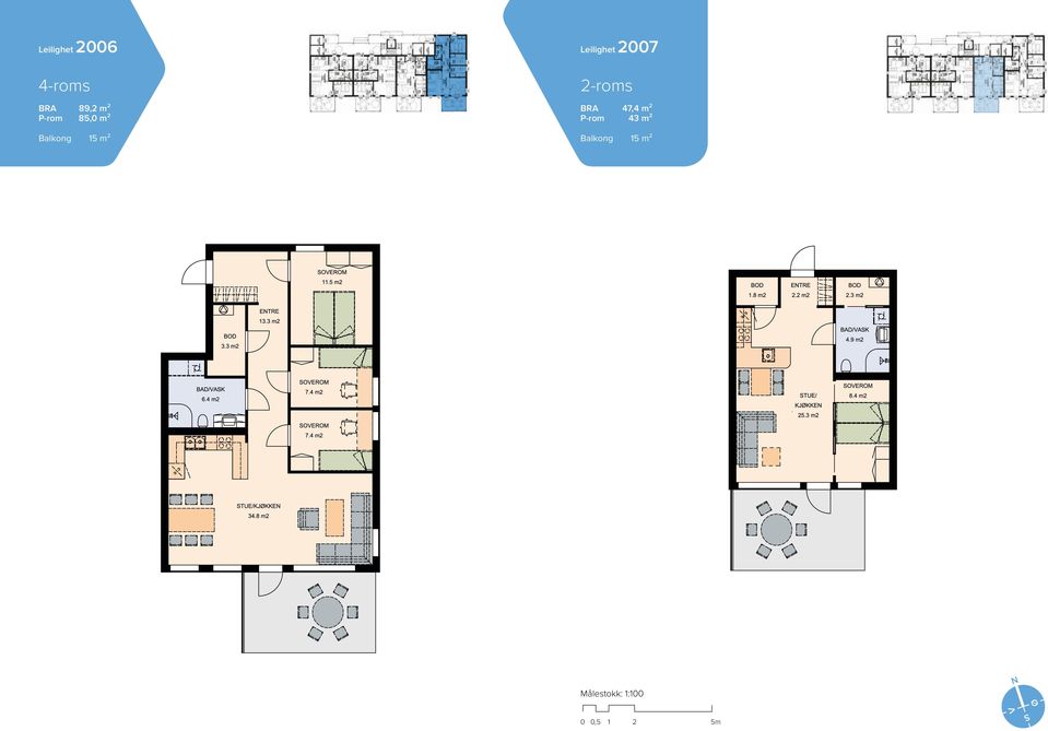 Balkong 15 m² 2-roms BRA 47,4 m² P-rom