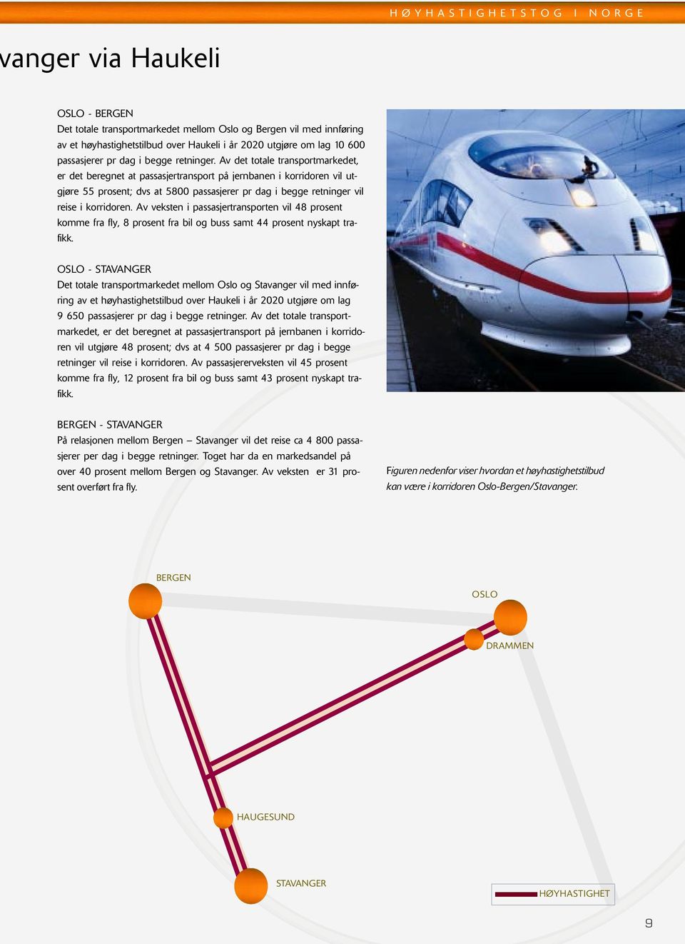 Av det totale transportmarkedet, er det beregnet at passasjertransport på jernbanen i korridoren vil utgjøre 55 prosent; dvs at 5800 passasjerer pr dag i begge retninger vil reise i korridoren.