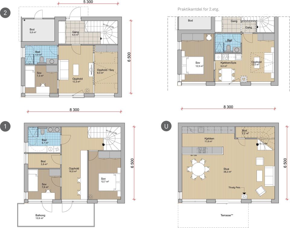 16 x 181 = 2 900 BRA 54,0 Gang Bo 5,8 m² Gang 6,5 m² 16 x 181 = 2 900 Bad 6,7 m² Bad 3,9 m 2 16 x 181 = 2 900 Gang 16 x 181 = 2 900 Hybelløsning Bad 4,9 m² 7,3 m² Opphold 13,3 m² Opphold / 9,0 m² 6