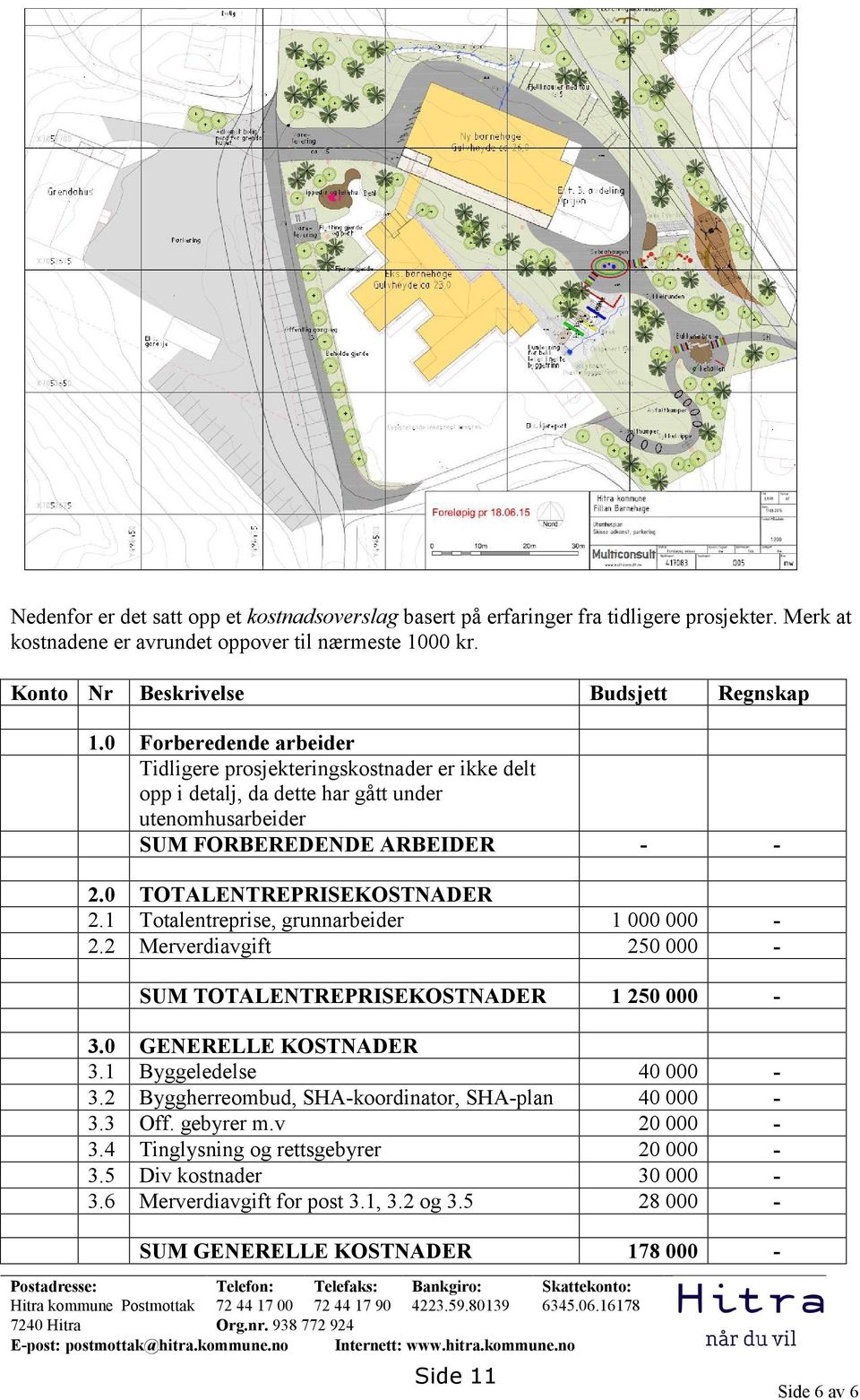 1 Totalentreprise, grunnarbeider 1 000 000-2.2 Merverdiavgift 250 000 - SUM TOTALENTREPRISEKOSTNADER 1 250 000-3.0 GENERELLE KOSTNADER 3.1 Byggeledelse 40 000-3.