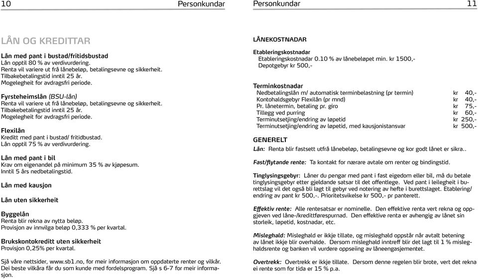 Flexilån Kreditt med pant i bustad/ fritidbustad. Lån opptil 75 % av verdivurdering. Lån med pant i bil Krav om eigenandel på minimum 35 % av kjøpesum. Inntil 5 års nedbetalingstid.