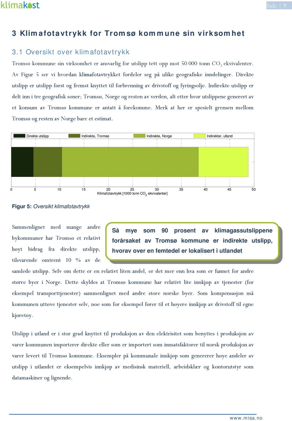 Indirekte utslipp er delt inn i tre geografisk soner; Tromsø, Norge og resten av verden, alt etter hvor utslippene generert av et konsum av Tromsø kommune er antatt å forekomme.