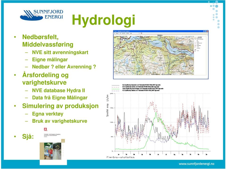 Årsfordeling og varighetskurve NVE database Hydra II Data frå