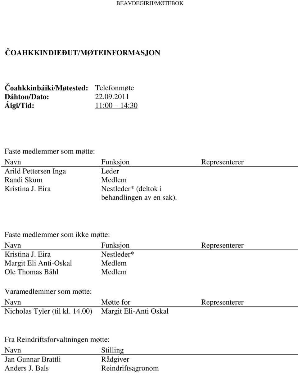 Eira Nestleder* (deltok i en av en sak). Faste medlemmer som ikke møtte: Navn Funksjon Representerer Kristina J.