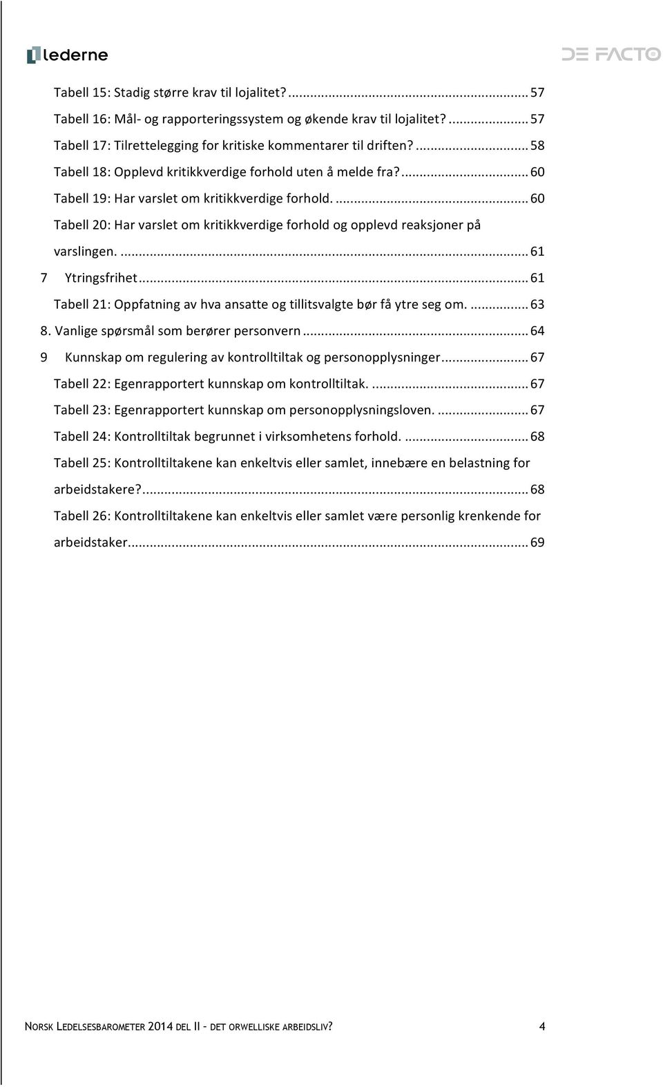 ...60 Tabell 20: Har varslet om kritikkverdige forhold og opplevd reaksjoner på varslingen....61 7 Ytringsfrihet...61 Tabell 21: Oppfatning av hva ansatte og tillitsvalgte bør få ytre seg om....63 8.