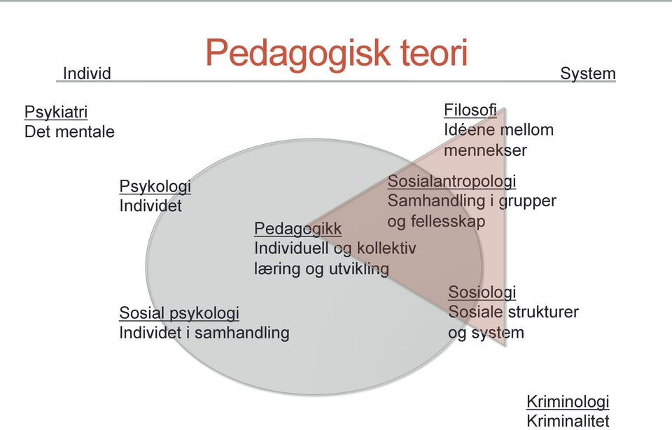 Sosialantropologi Samhandling i grupper Pedagogikk og fellesskap Individuell og