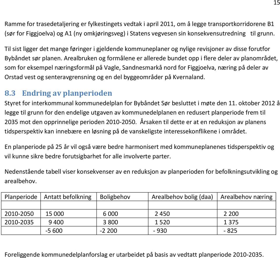 Arealbruken og formålene er allerede bundet opp i flere deler av planområdet, som for eksempel næringsformål på Vagle, Sandnesmarkå nord for Figgjoelva, næring på deler av Orstad vest og