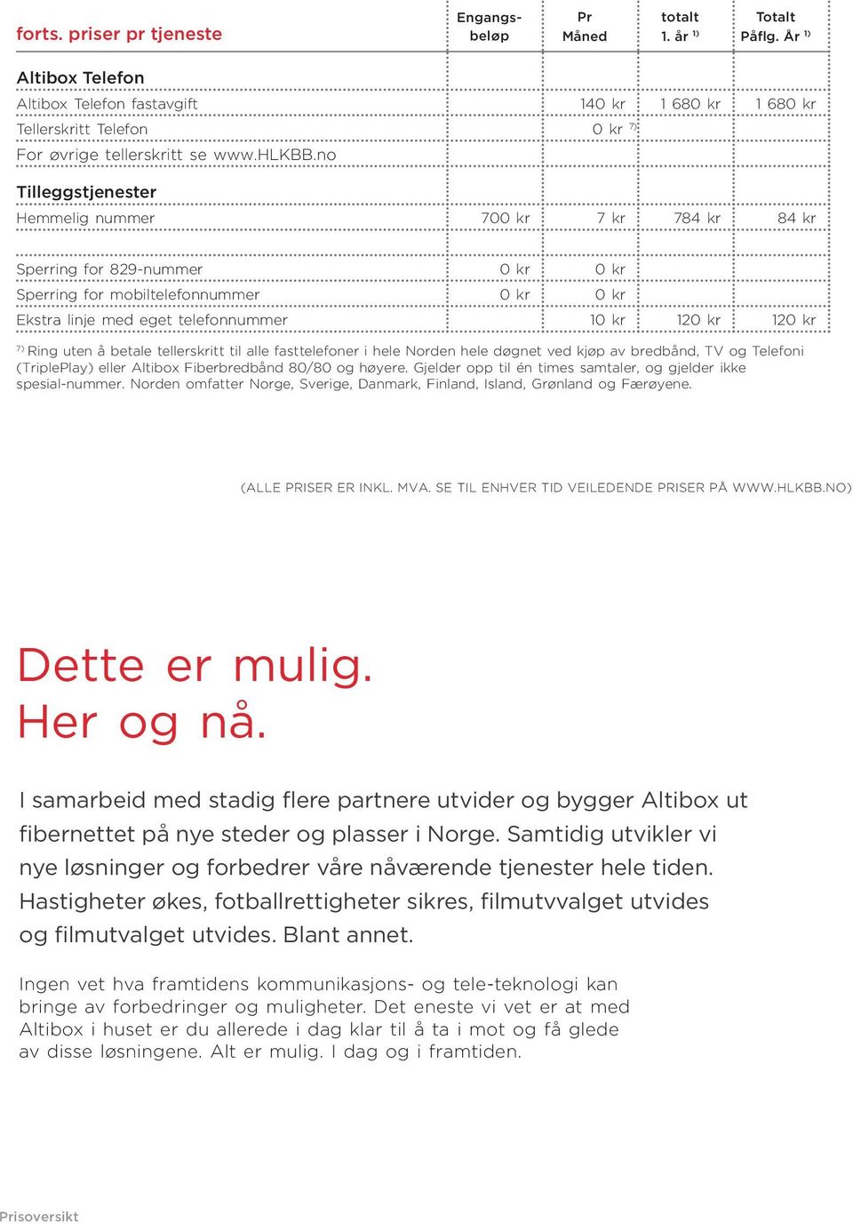 no Tilleggstjenester Hemmelig nummer 700 kr 7 kr 784 kr 84 kr Sperring for 829-nummer 0 kr 0 kr Sperring for mobiltelefonnummer 0 kr 0 kr Ekstra linje med eget telefonnummer 10 kr 120 kr 120 kr 7)