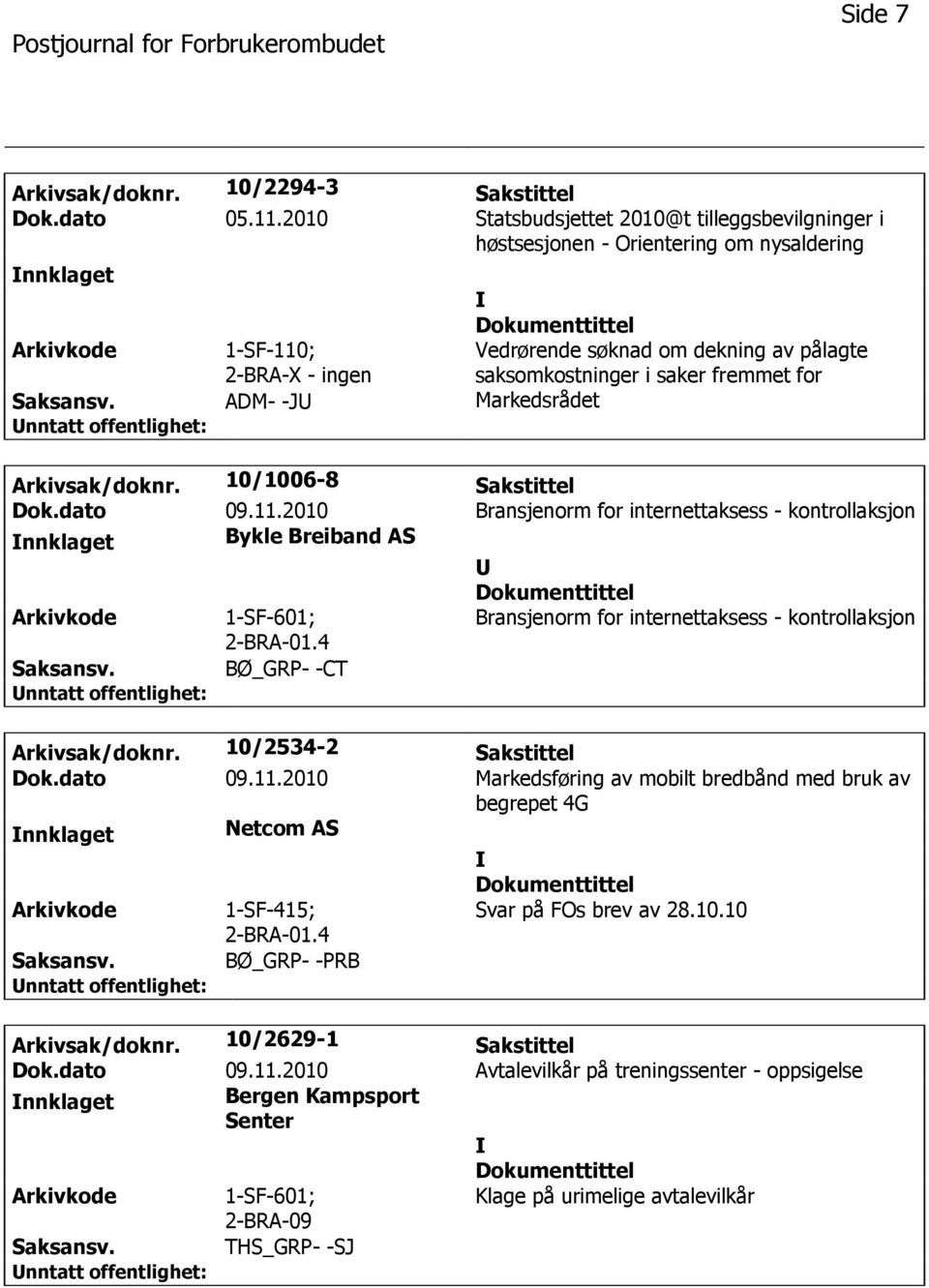 for Markedsrådet Arkivsak/doknr. 10/1006-8 Sakstittel Dok.dato 09.11.