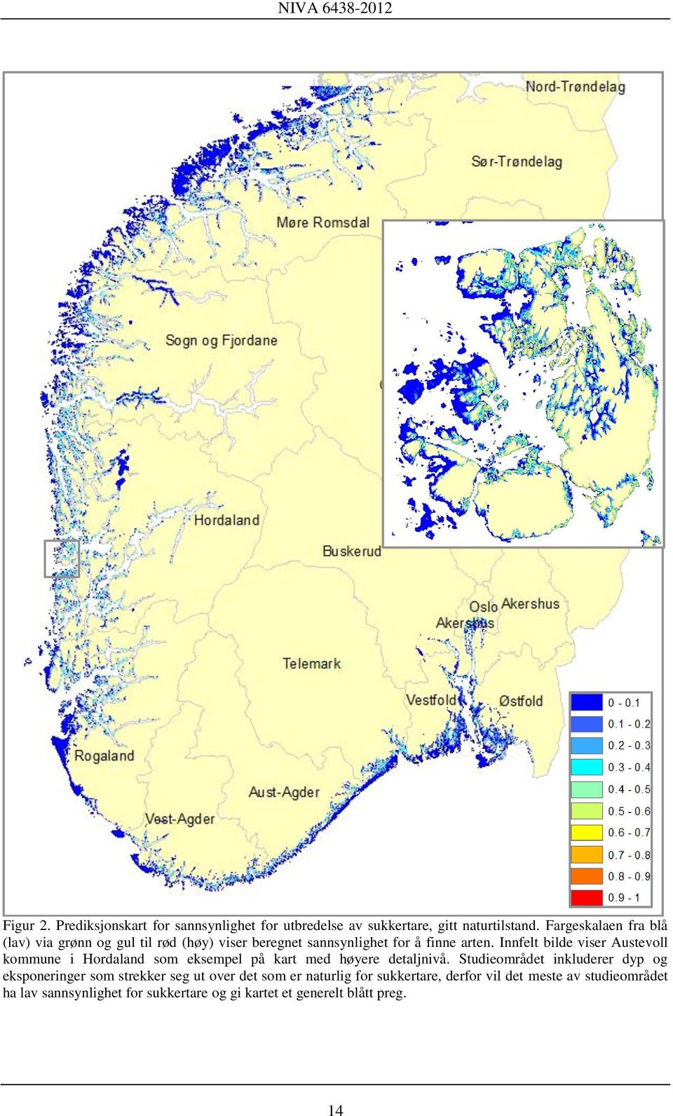 Innfelt bilde viser Austevoll kommune i Hordaland som eksempel på kart med høyere detaljnivå.