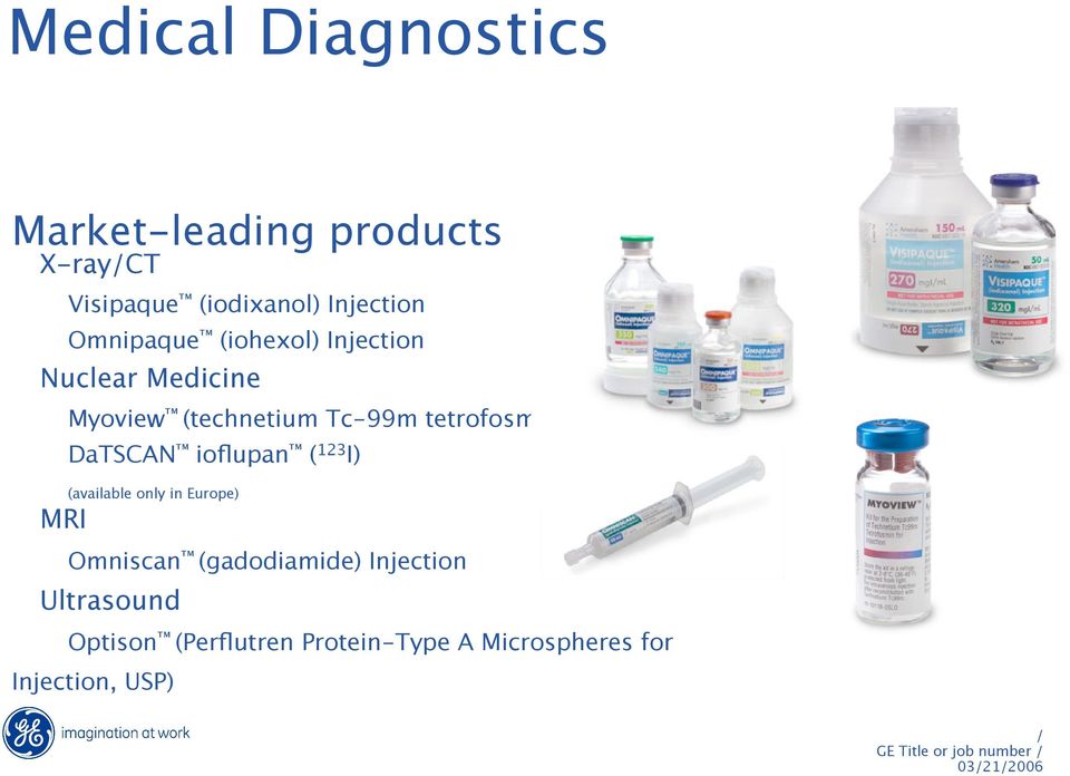 tetrofosmin) DaTSCAN ioflupan ( 123 I) (available only in Europe) MRI Omniscan