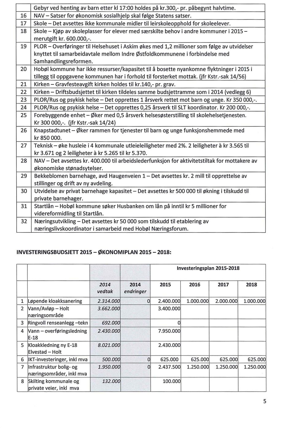 19 PLOR- Overføringer til Helsehuset i Askim økes med 1,2 milliner sm følge av utvidelser knyttet til samarbeidavtale mellm Indre Østfldkmmunene i frbindelse med Samhandlingsrefrmen.