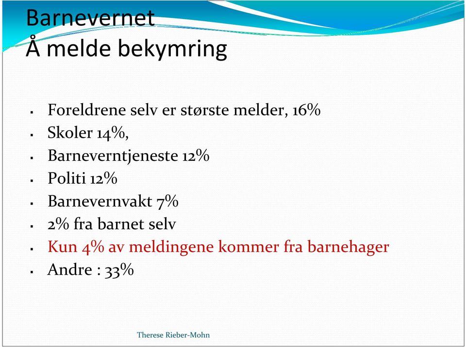 12% Politi 12% Barnevernvakt 7% 2% fra barnet selv