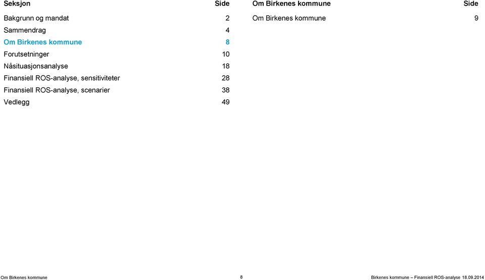 Nåsituasjonsanalyse 18 Finansiell ROS-analyse, sensitiviteter 28